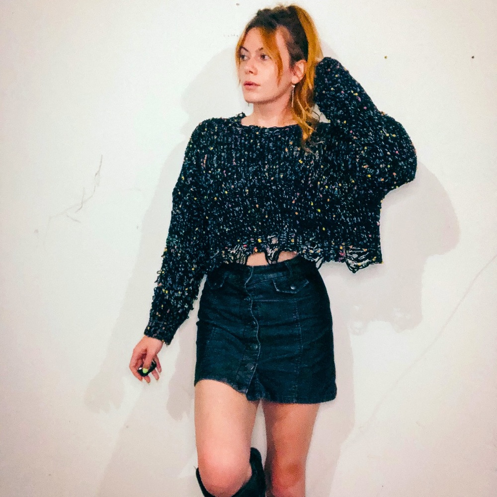 Distressed confetti sweater